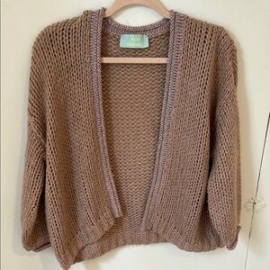 Rose Gold Knit Cardigan Sweater with Pink Metallic Detail and Embellishment